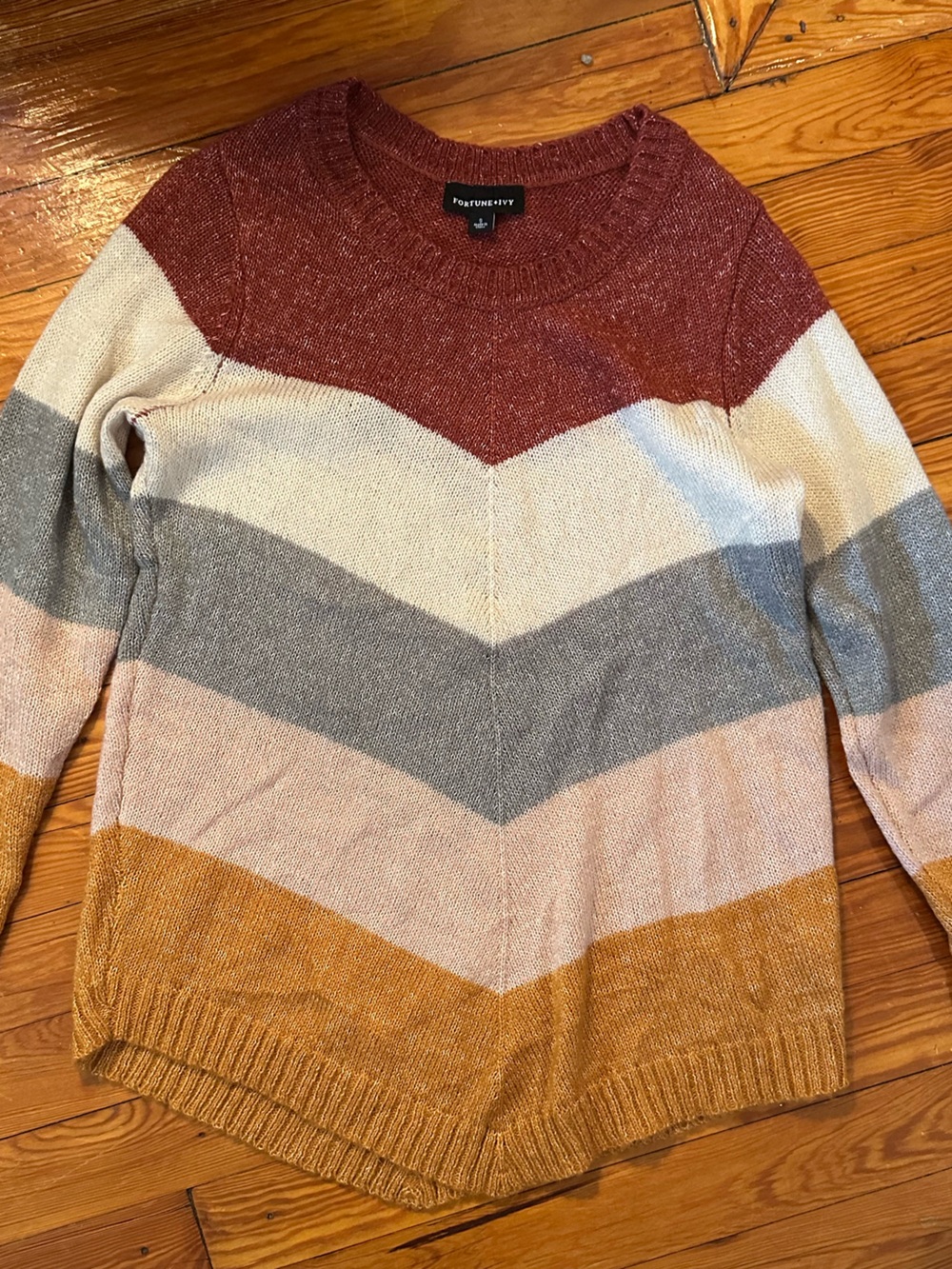 Fortune + Ivy Geometric Chevron Striped Knit Sweater Small Boho Western Fall